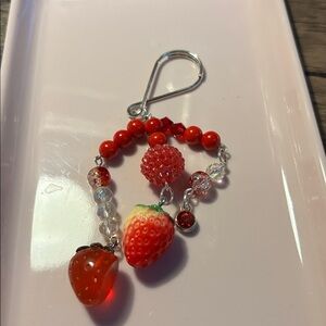 Red Beaded Strawberry Keychain